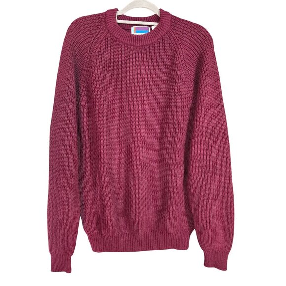 Vintage Sweater Graphix Burgundy Maroon Ribbed Knit Sweater M Acrylic Crew Neck - Picture 1 of 6